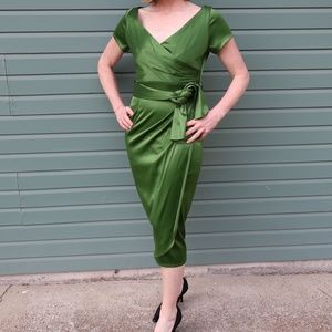 Green 1950s inspired pinup couture cocktail dress